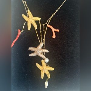 Padé Vavra Gorgeous GOLD STAR FISH NECKLACE with Pearls and Coral Under the Sea